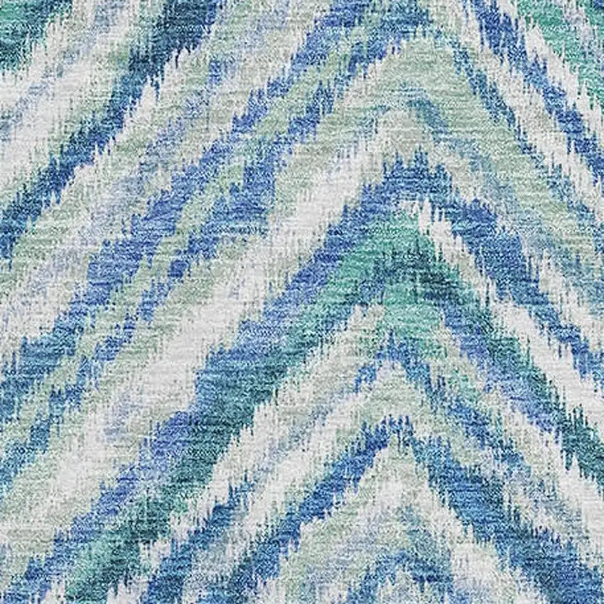 Blue Green And Ivory Geometric Washable Area Rug With UV Protection Photo 3