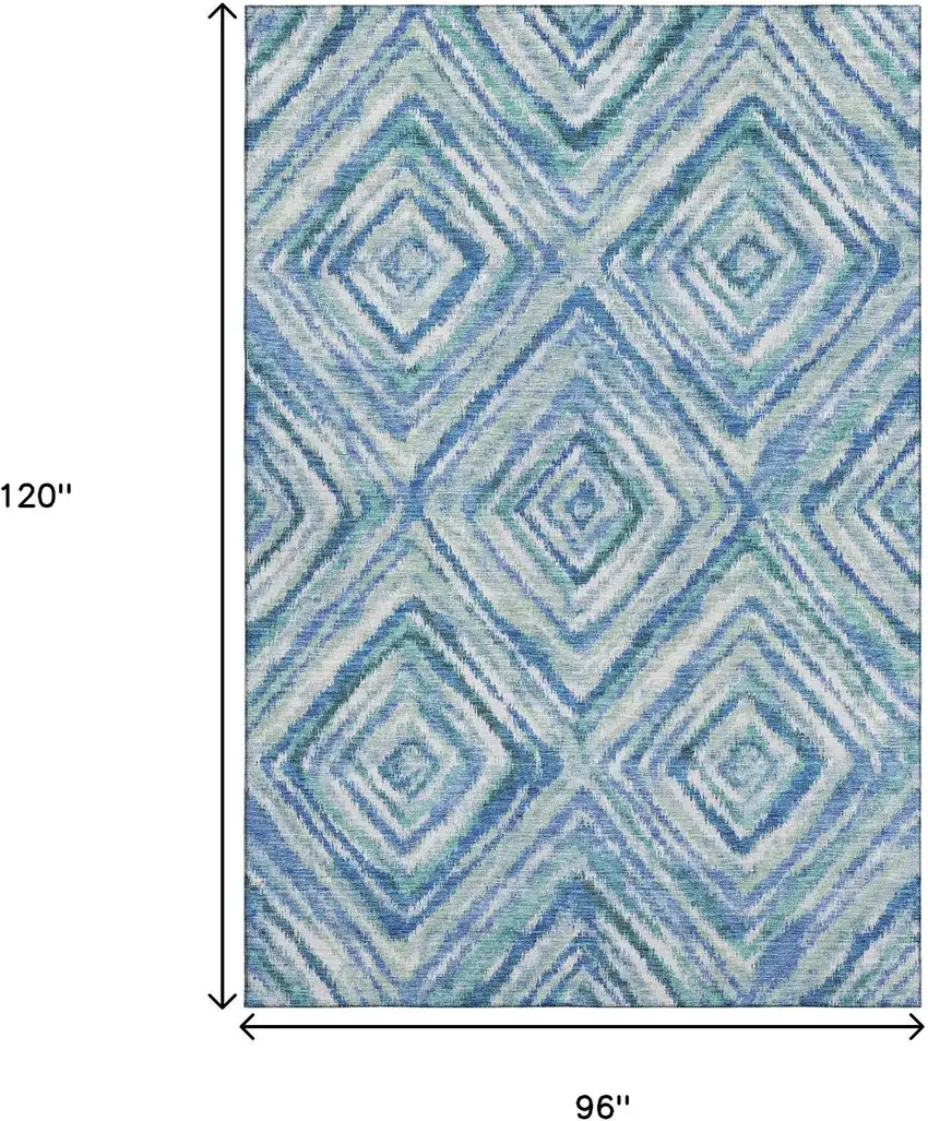 Blue Green And Ivory Geometric Washable Area Rug With UV Protection Photo 3