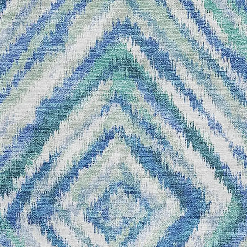 Blue Green And Ivory Geometric Washable Area Rug With UV Protection Photo 3