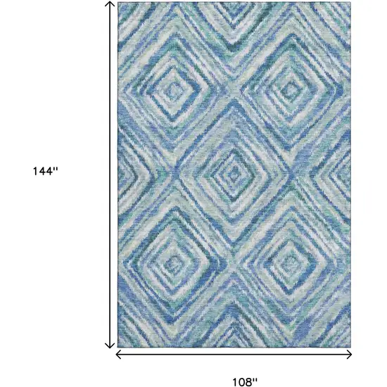 Blue Green And Ivory Geometric Washable Area Rug With UV Protection Photo 3