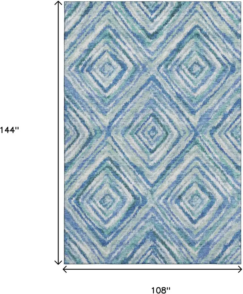 Blue Green And Ivory Geometric Washable Area Rug With UV Protection Photo 3
