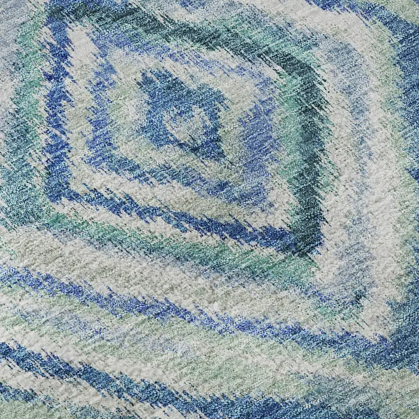 Blue Green And Ivory Geometric Washable Area Rug With UV Protection Photo 9