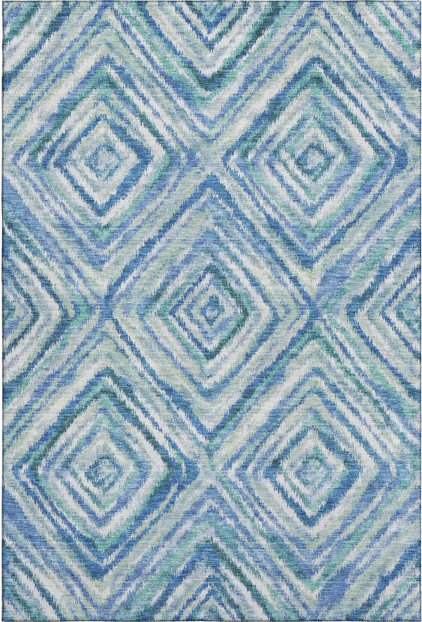 Blue Green And Ivory Geometric Washable Area Rug With UV Protection Photo 1