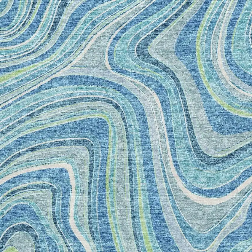 Blue Green And Ivory Marble Washable Area Rug With UV Protection Photo 3