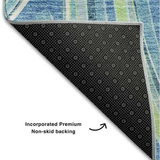 Blue Green And Ivory Marble Washable Area Rug With UV Protection Photo 7
