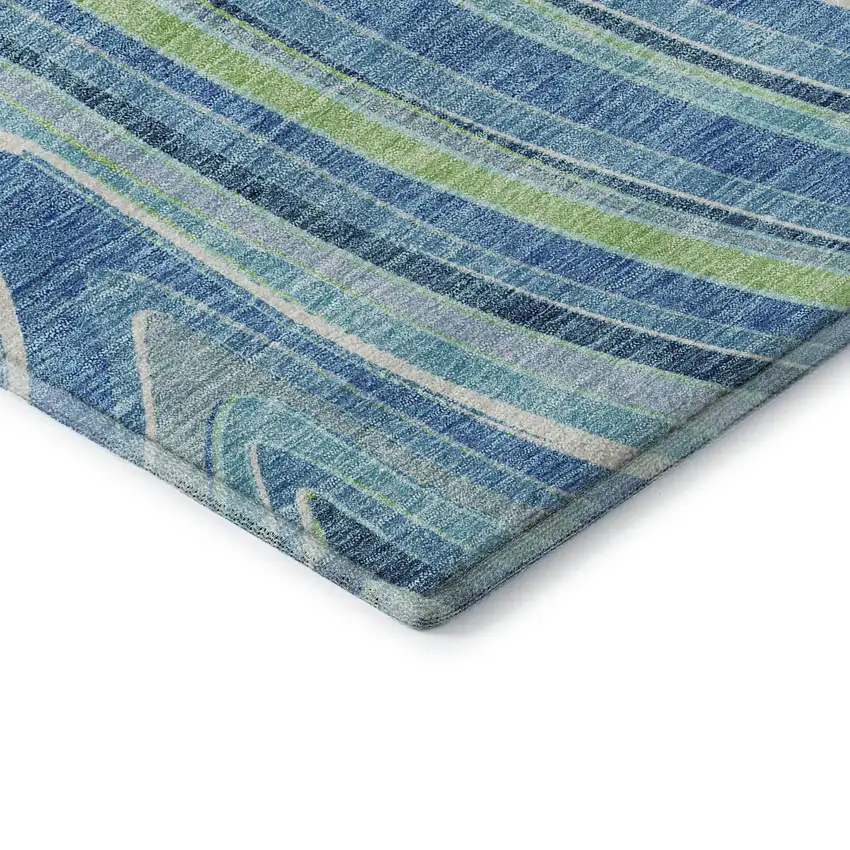 Blue Green And Ivory Marble Washable Area Rug With UV Protection Photo 8