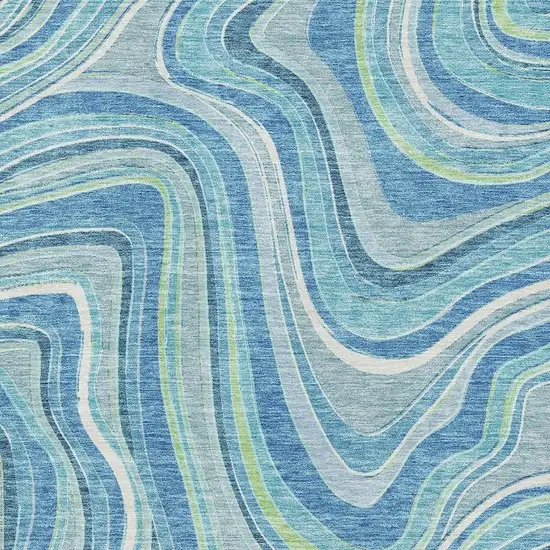 Blue Green And Ivory Marble Washable Area Rug With UV Protection Photo 3