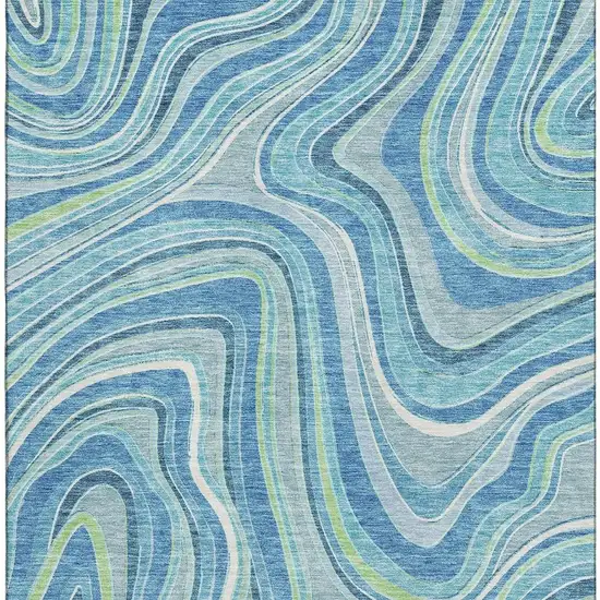 Blue Green And Ivory Marble Washable Area Rug With UV Protection Photo 4