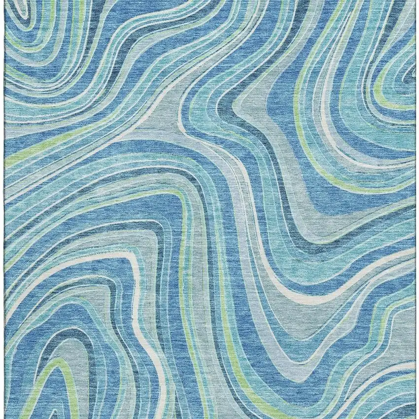 Blue Green And Ivory Marble Washable Area Rug With UV Protection Photo 4