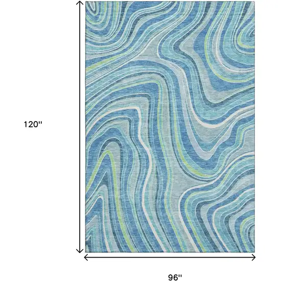 Blue Green And Ivory Marble Washable Area Rug With UV Protection Photo 3