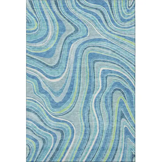 Blue Green And Ivory Marble Washable Area Rug With UV Protection Photo 4