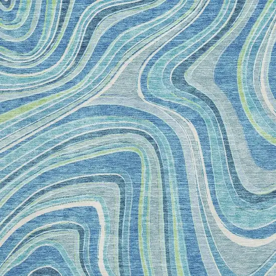 Blue Green And Ivory Marble Washable Area Rug With UV Protection Photo 3