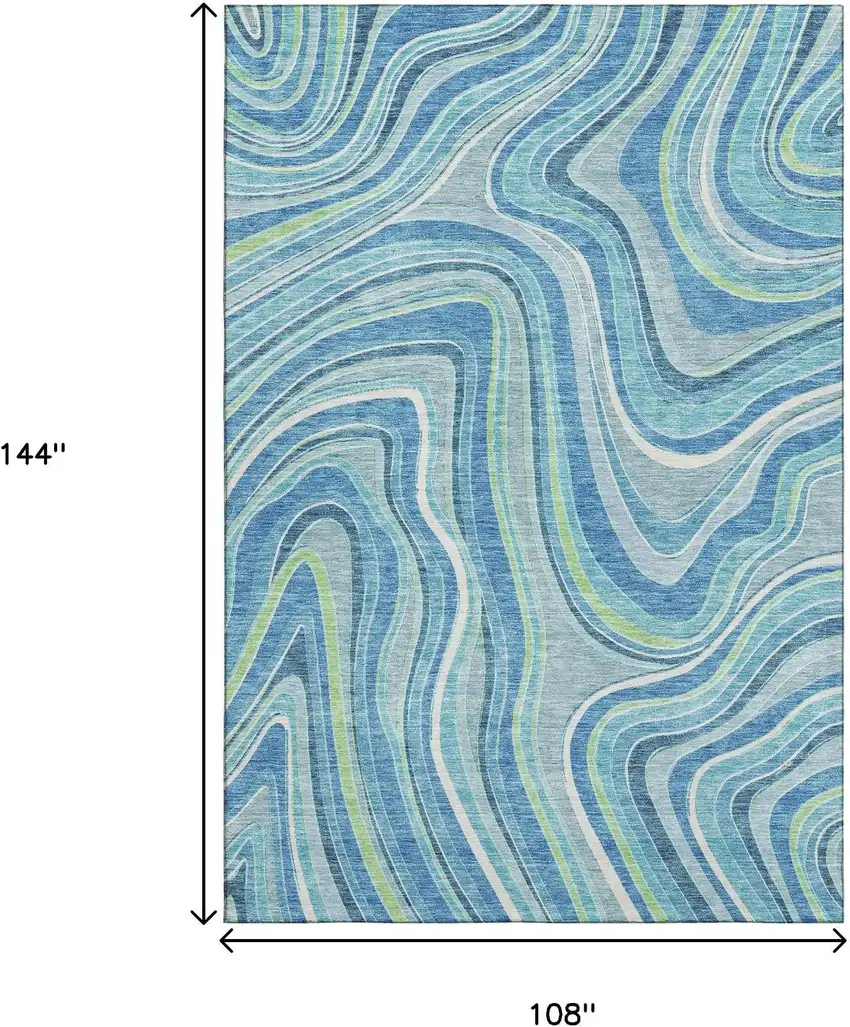Blue Green And Ivory Marble Washable Area Rug With UV Protection Photo 3