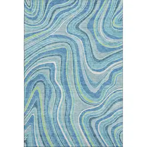 Photo of Blue Green And Ivory Marble Washable Area Rug With UV Protection