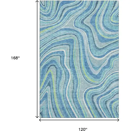 Blue Green And Ivory Marble Washable Area Rug With UV Protection Photo 3