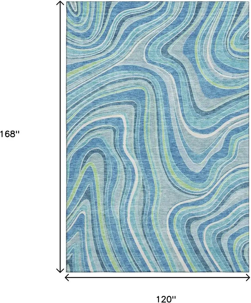 Blue Green And Ivory Marble Washable Area Rug With UV Protection Photo 3