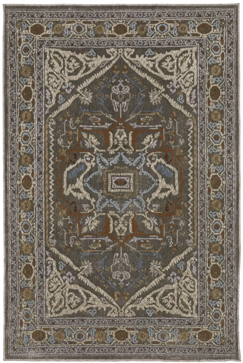 Blue Green And Ivory Medallion Area Rug Photo 7