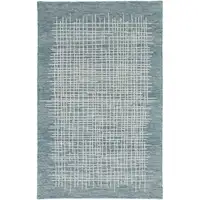 Photo of Blue Green And Ivory Wool Plaid Tufted Handmade Stain Resistant Area Rug