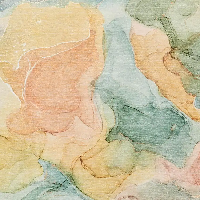 Blue Green And Orange Abstract Washable Area Rug With UV Protection Photo 3