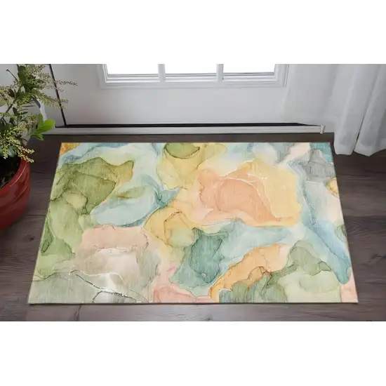 Blue Green And Orange Abstract Washable Area Rug With UV Protection Photo 2