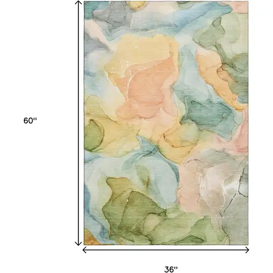 Blue Green And Orange Abstract Washable Area Rug With UV Protection Photo 3