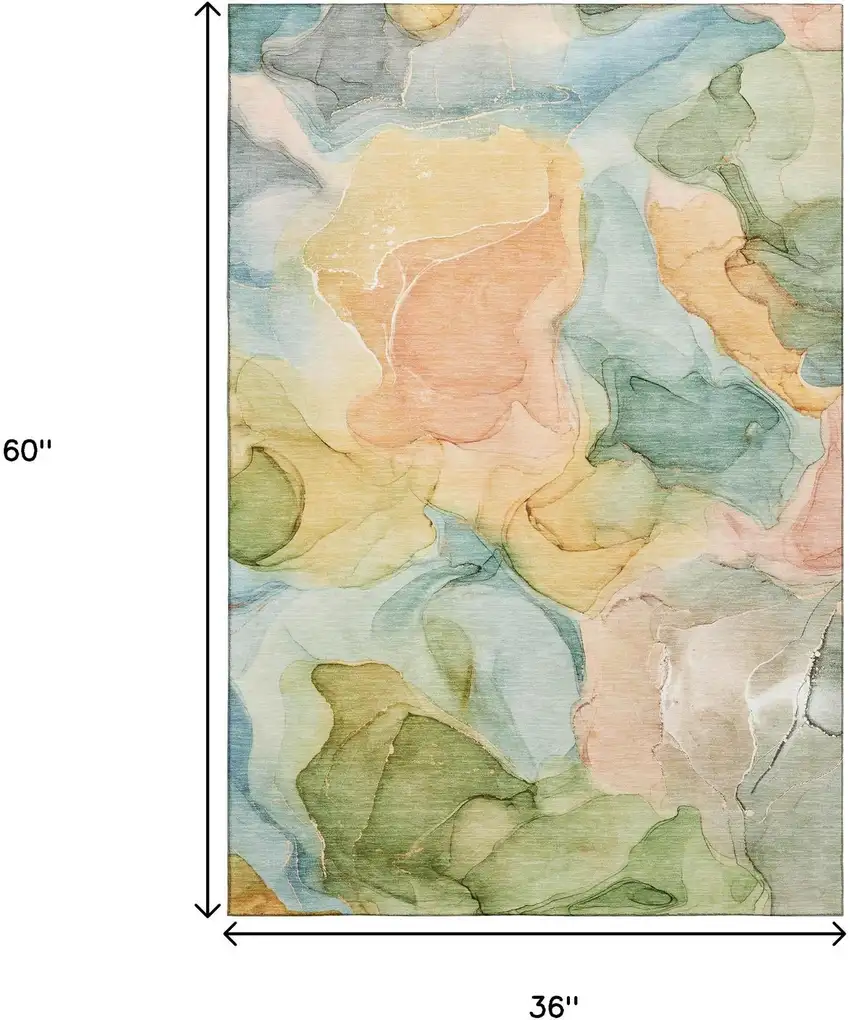 Blue Green And Orange Abstract Washable Area Rug With UV Protection Photo 3