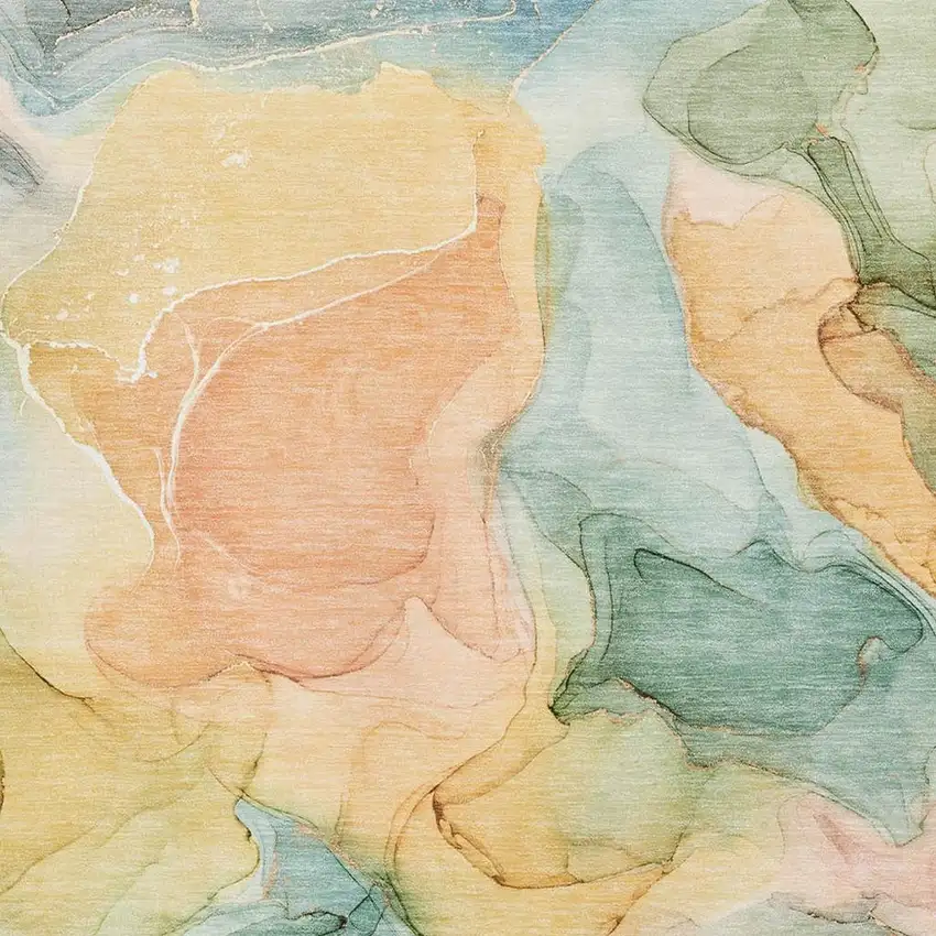 Blue Green And Orange Abstract Washable Area Rug With UV Protection Photo 3