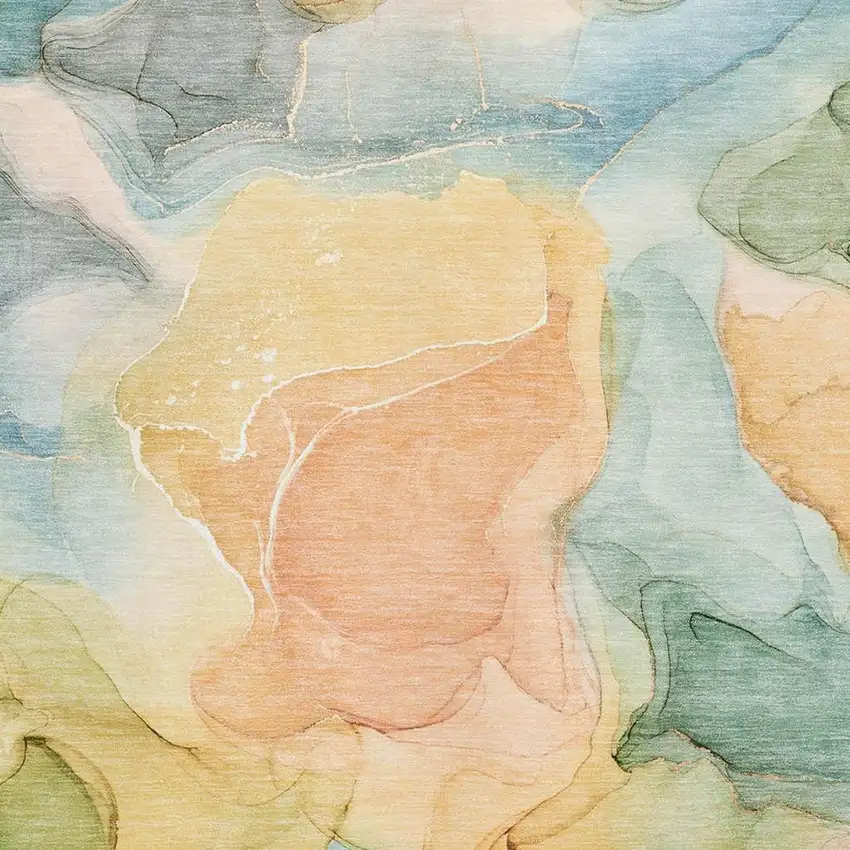 Blue Green And Orange Abstract Washable Area Rug With UV Protection Photo 3