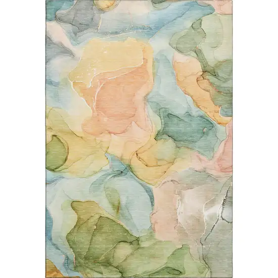 Blue Green And Orange Abstract Washable Area Rug With UV Protection Photo 2