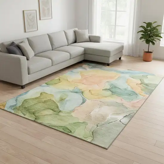 Blue Green And Orange Abstract Washable Area Rug With UV Protection Photo 1