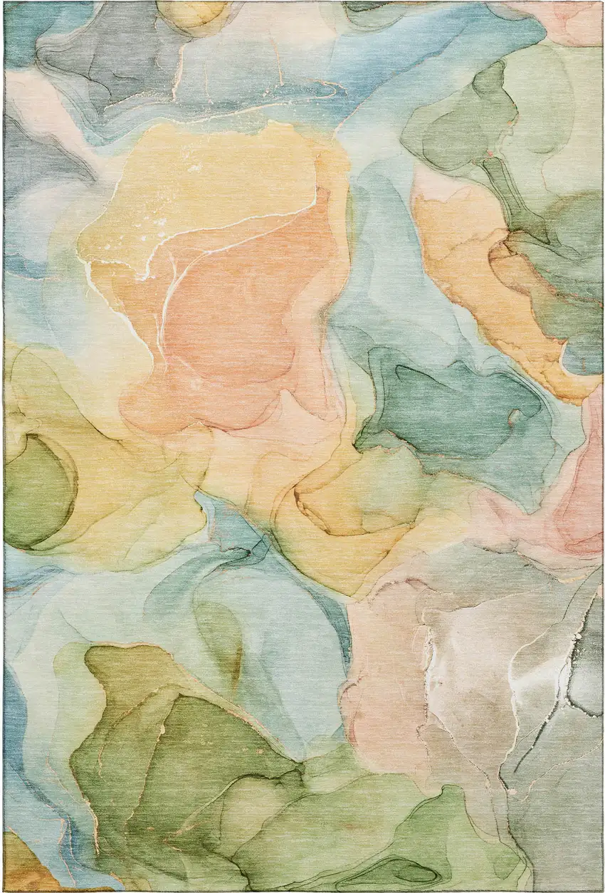 Blue Green And Orange Abstract Washable Area Rug With UV Protection Photo 1