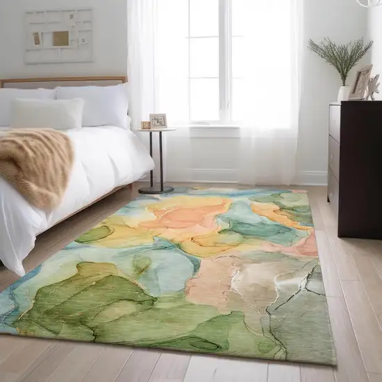 Blue Green And Orange Abstract Washable Area Rug With UV Protection Photo 5