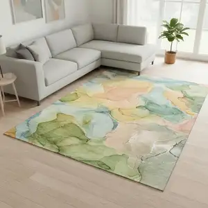 Photo of Blue Green And Orange Abstract Washable Area Rug With UV Protection