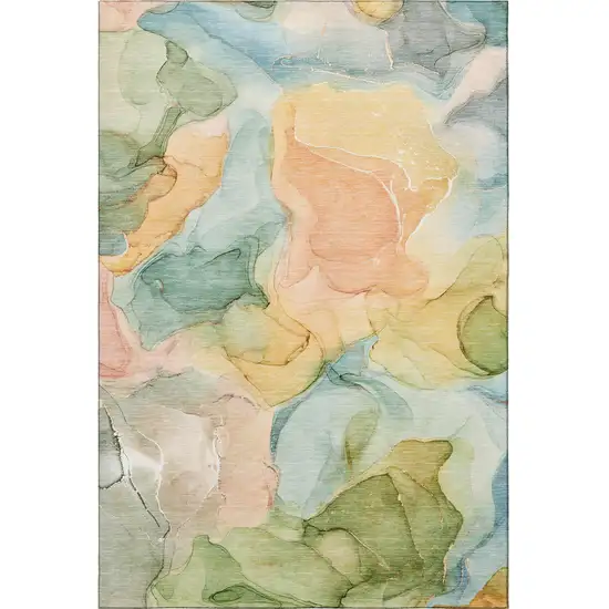 Blue Green And Orange Abstract Washable Area Rug With UV Protection Photo 4