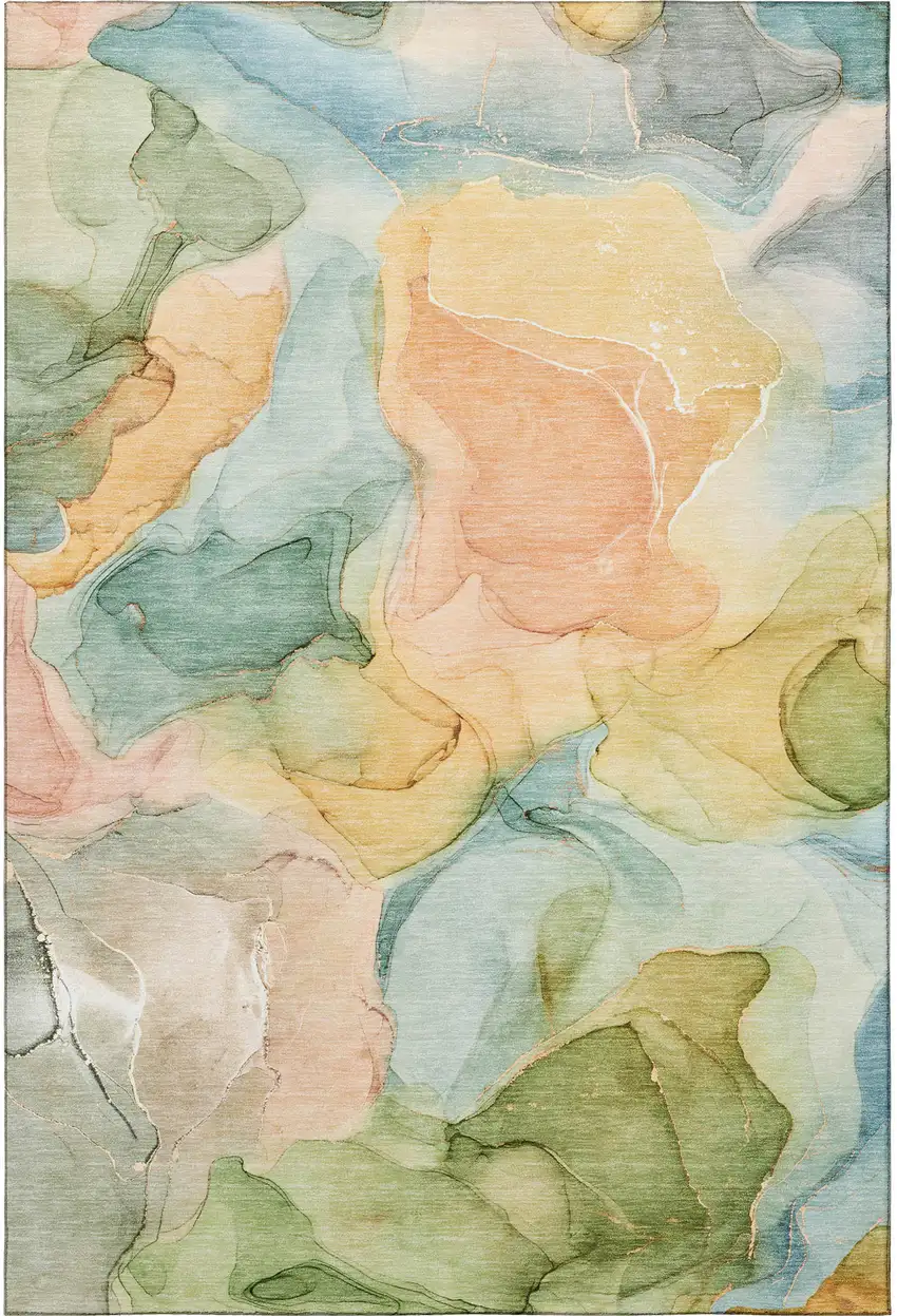 Blue Green And Orange Abstract Washable Area Rug With UV Protection Photo 4