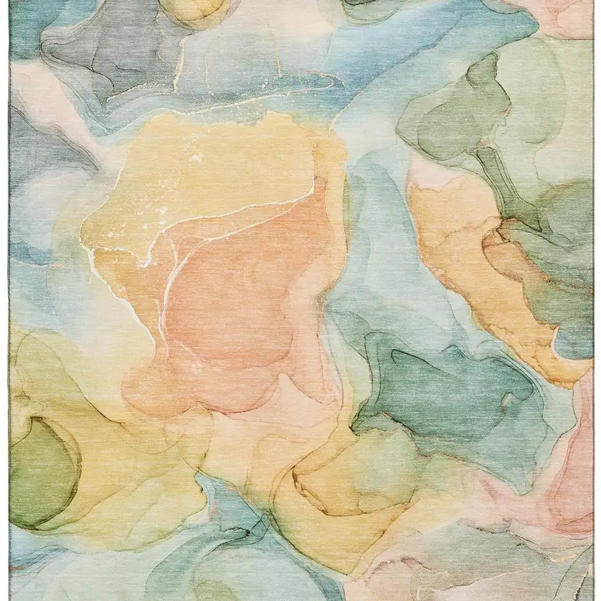 Blue Green And Orange Abstract Washable Area Rug With UV Protection Photo 3