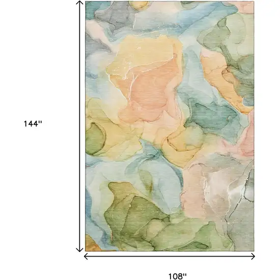 Blue Green And Orange Abstract Washable Area Rug With UV Protection Photo 4