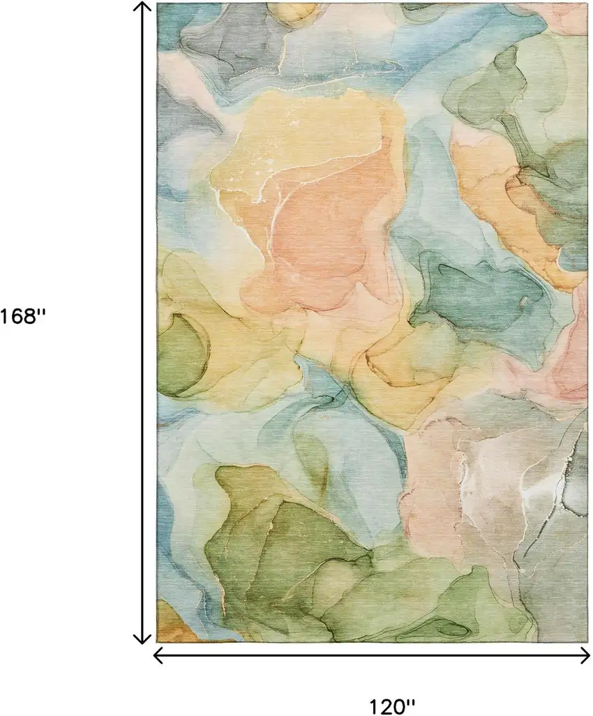 Blue Green And Orange Abstract Washable Area Rug With UV Protection Photo 3