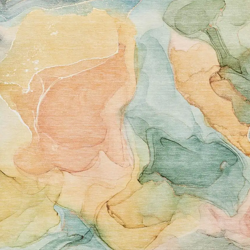 Blue Green And Orange Abstract Washable Area Rug With UV Protection Photo 3