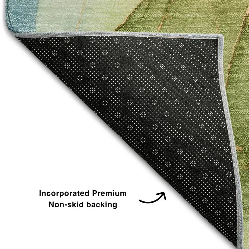 Blue Green And Orange Abstract Washable Area Rug With UV Protection Photo 7