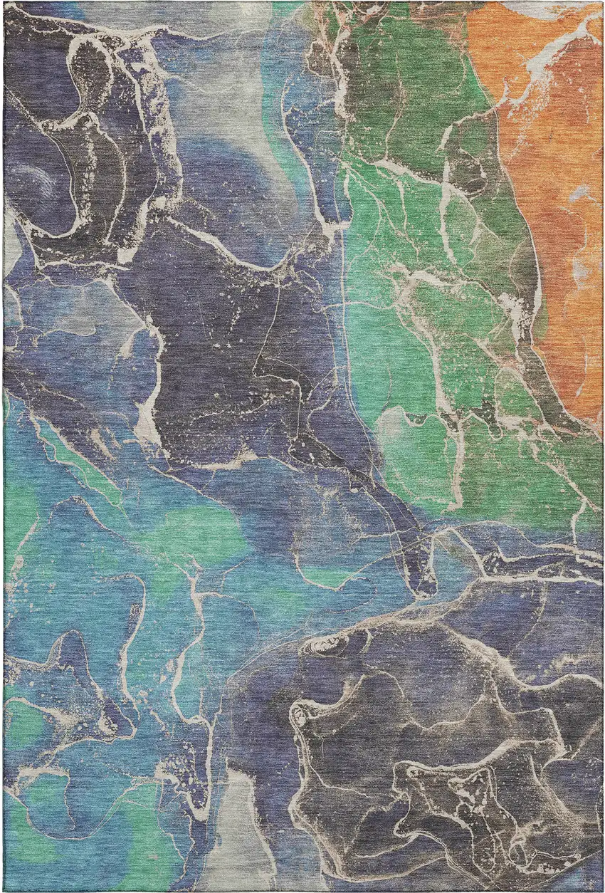Blue Green And Orange Abstract Washable Area Rug With UV Protection Photo 1