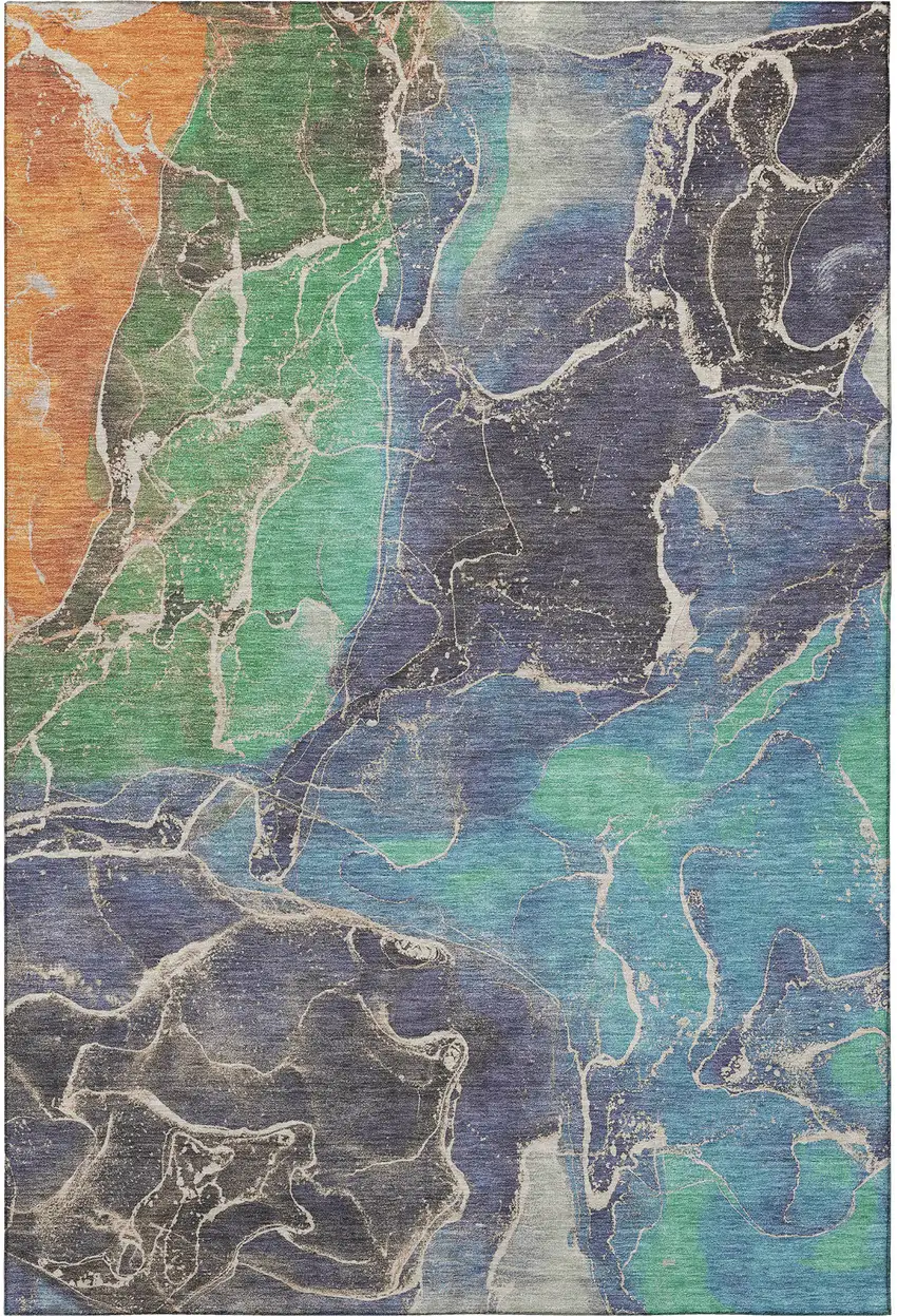 Blue Green And Orange Abstract Washable Area Rug With UV Protection Photo 4