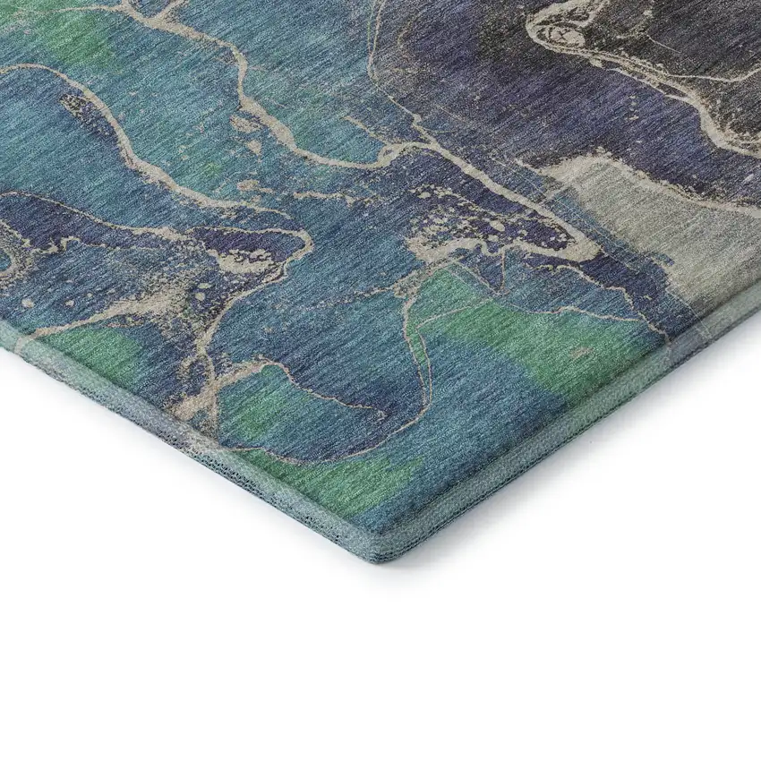 Blue Green And Orange Abstract Washable Area Rug With UV Protection Photo 7
