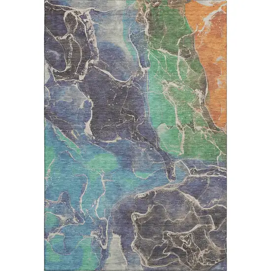 Blue Green And Orange Abstract Washable Area Rug With UV Protection Photo 1
