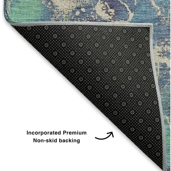 Blue Green And Orange Abstract Washable Area Rug With UV Protection Photo 6