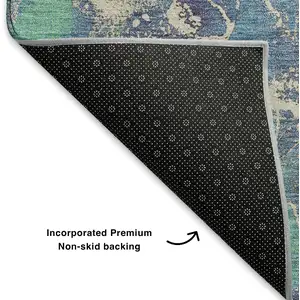 Photo of Blue Green And Orange Abstract Washable Area Rug With UV Protection