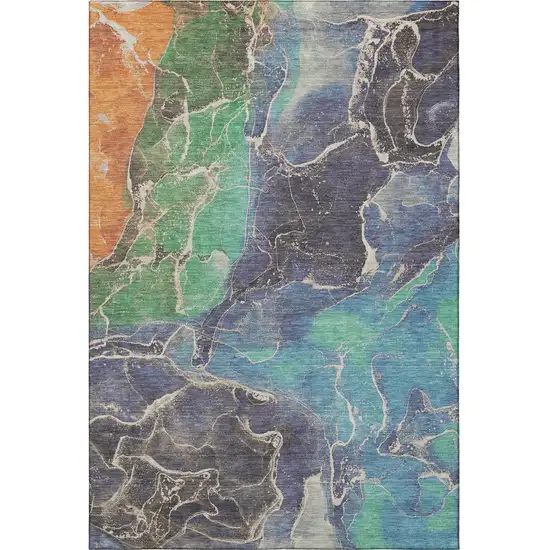 Blue Green And Orange Abstract Washable Area Rug With UV Protection Photo 3
