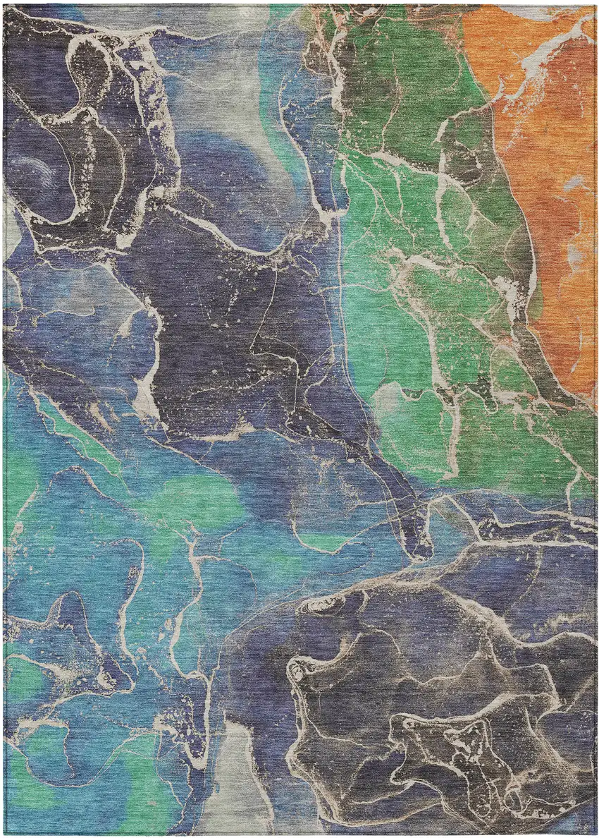 Blue Green And Orange Abstract Washable Indoor Outdoor Area Rug Photo 7