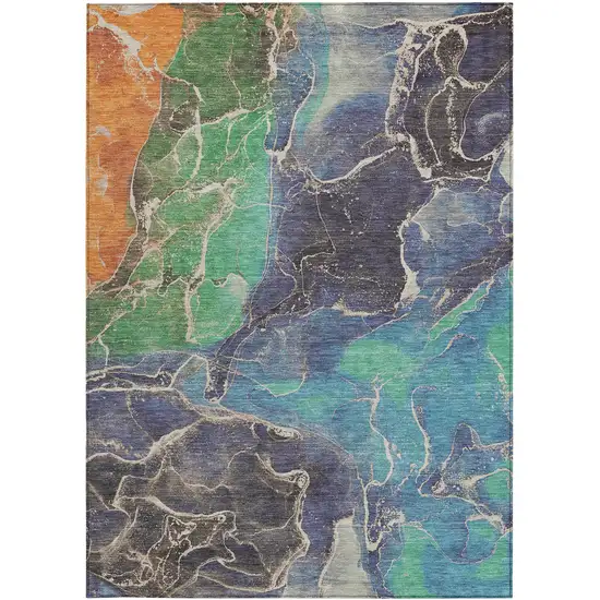 Blue Green And Orange Abstract Washable Indoor Outdoor Area Rug Photo 9