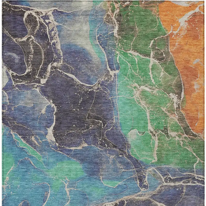 Blue Green And Orange Abstract Washable Indoor Outdoor Area Rug Photo 8